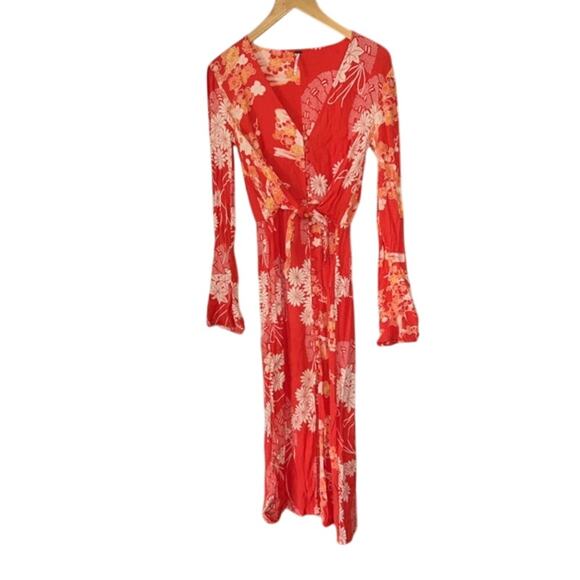 Free People Mixed Print Twist Front Midi Dress - Picture 1 of 7